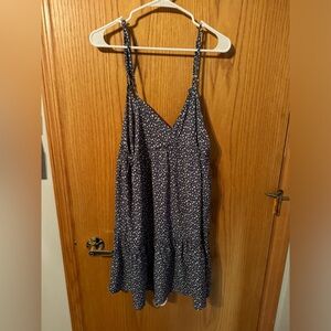 blue dress with white dots